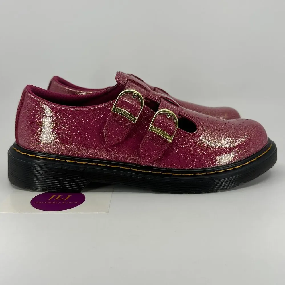 Dr. Martens Women's 8065 Fuchsia Glitter Patent Mary Jane Shoes 8065Y Size 6